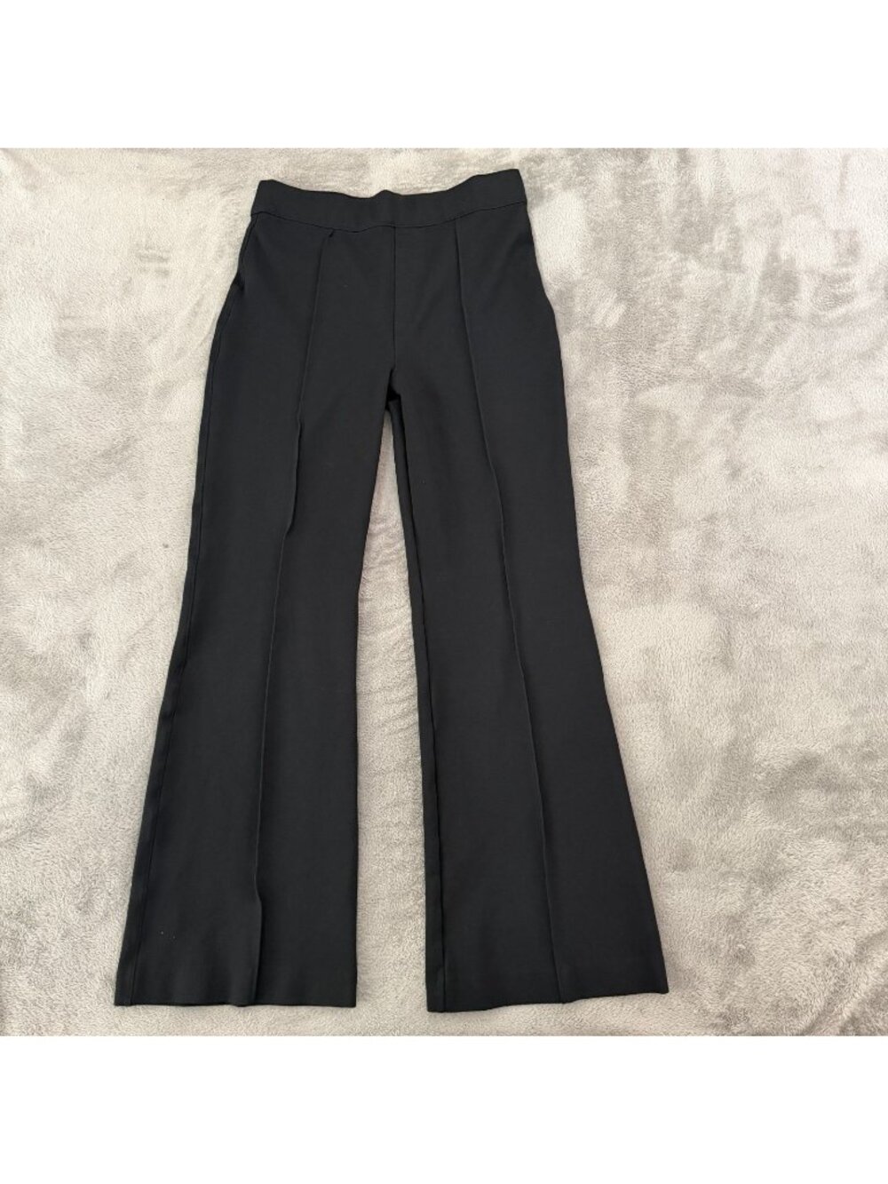 Spanx Supersmooth Perfect Fit Black Ponte Knit Flare Pants Trousers LARGE Seamed